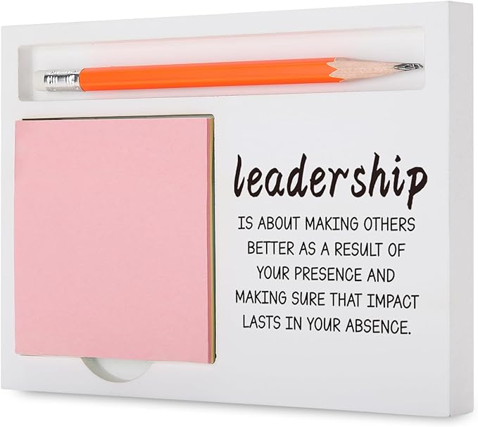 Leadership Appreciation Gift Desk Organizer with “Presence and Impact” Quote for Farewell, Retirement, Promotion, or Recognition Inspirational Desk Note Pad Holder XBCT14