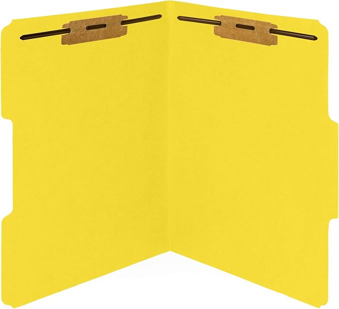 50 Yellow Fastener File Folders - 1/3 Cut Reinforced Tab - Durable 2 Prongs Bonded Fastener Designed to Organize Standard Medical Files, Office Reports - Letter Size, Yellow, 50 Pack
