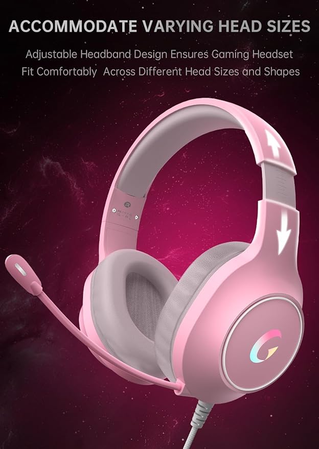 CM7002 Gaming Headset for PS5, PS4, PC, Mac, Switch, Xbox Series, Surround Sound RGB Gaming Headphones with Noise Canceling Microphone, 50MM Dynamic Drivers, 3.5MM Audio Jack, Light Pink