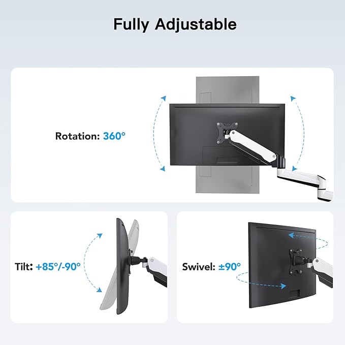 HUANUO Triple Monitor Stand - Full Motion Articulating Gas Spring Monitor Mount Fit Three 17 to 32 inch LCD Computer Screens with Clamp, Grommet Kit