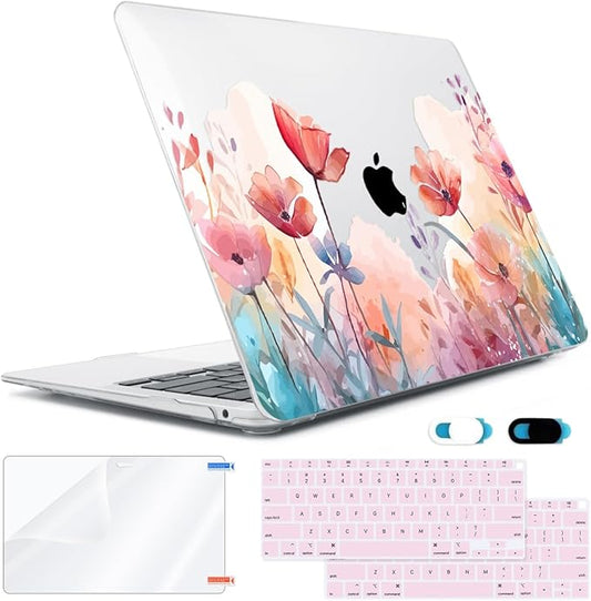 Compatible with MacBook Air 13 inch Case 2022 2021-2018 A2337 M1 A2179 A1932 Retina Display with Touch ID, Plastic Hard Shell Case +Keyboard Cover+Screen Protector+Webcam Cover, Garden Floral