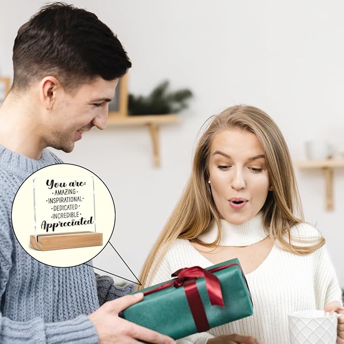 Inspirational Motivational Gifts, Thank You Gifts for Women Men Friends, Motivational Quote Acrylic Sign With Wooden Stand Desk Decor for Home Office Desk Accessories Christmas Birthday Gift