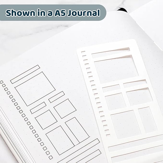 Planner Stencils Templates, Flexible 3-Piece Set for Bullet Journal and Calendar Planning, Reusable Stencils for Creating Straight Lines, Boxes, and Checkboxes in Dot Grid Journals