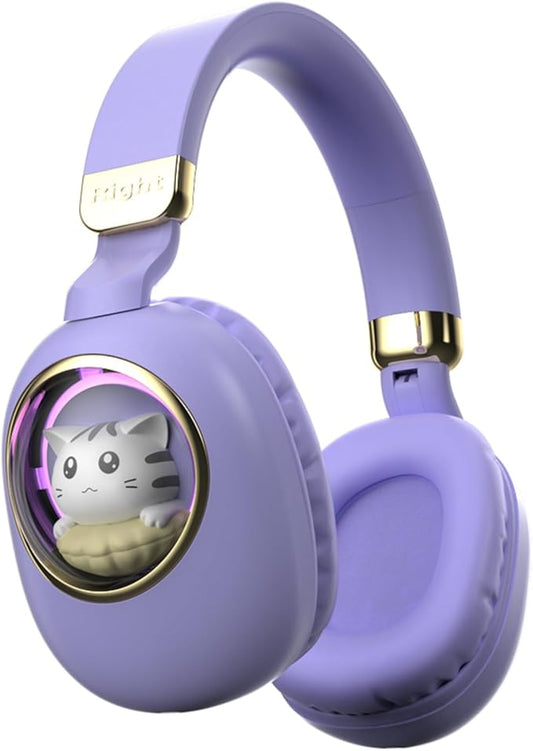 Purple Kids Bluetooth Headphones Wired with Microphone for School - Wireless Boy Girls Noise Cancelling Over Ear Bluetooth Headphones Children Headsets for iPad Kindle Airplane Travel Tablet