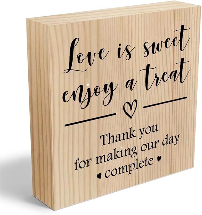 Wedding Wooden Box Sign Party Dessert Table Decorations for Tabletop Bookshelf Shelves Centerpiece Home Farmhouse Bedroom Rustic Square Desk Anniversary Wood Color
