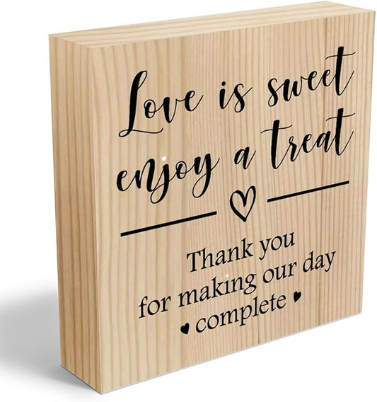 Wedding Wooden Box Sign Party Dessert Table Decorations for Tabletop Bookshelf Shelves Centerpiece Home Farmhouse Bedroom Rustic Square Desk Anniversary Wood Color