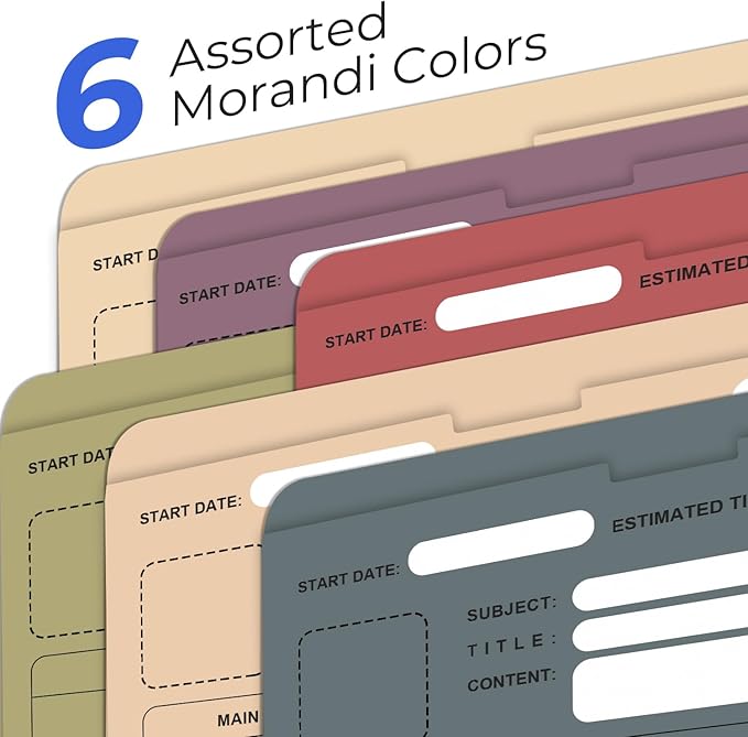 Y YOMA 6 Pack File Folder Jackets Letter Size Paper Pocket File Folder with Reinforced Straight-Cut Tab Pre-Printed Job Folders No Expansion Organizer for Office, Assorted Colors, Project Design