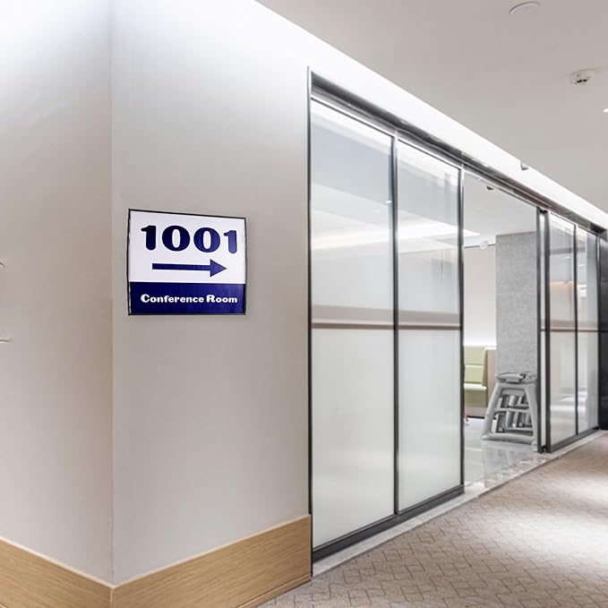 Sturdy Elegant Black Aluminum Wall Mount Name Plate Holder, Office Business Door Curved Sign Holder with Adhesive Tape, 8” X 8” - Plastic Film Included, Paper Inserts NOT Included