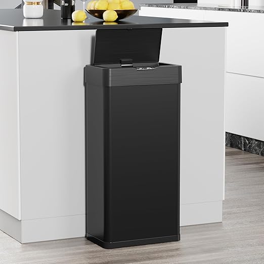 TLSUNNY 18.5 Gallon Motion Sensor Trash Can,Touchless Automatic Garbage Can,Brushed Stainless Steel Smart Bin,with Bag Holder,Soft Close Lid,for Kitchen,Office,RV,Bedroom,Living Room (Black, 70L)