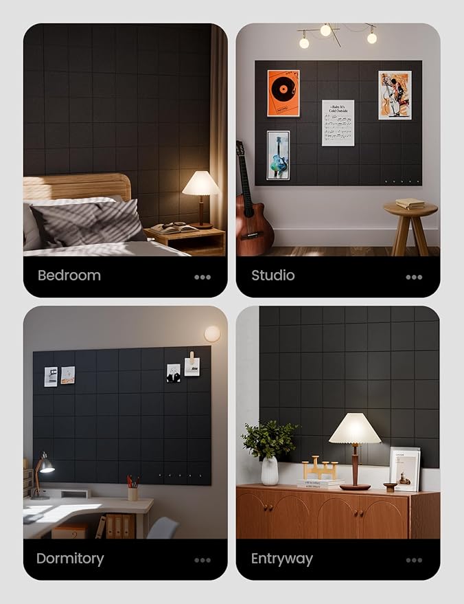 Large Felt Bulletin Board 48" x 36" Cork Board Alternative-12 Pack with 70 Safe Removable Adhesive Tabs, Cork Boards for Walls for Home Office Classroom Pin Board-Black