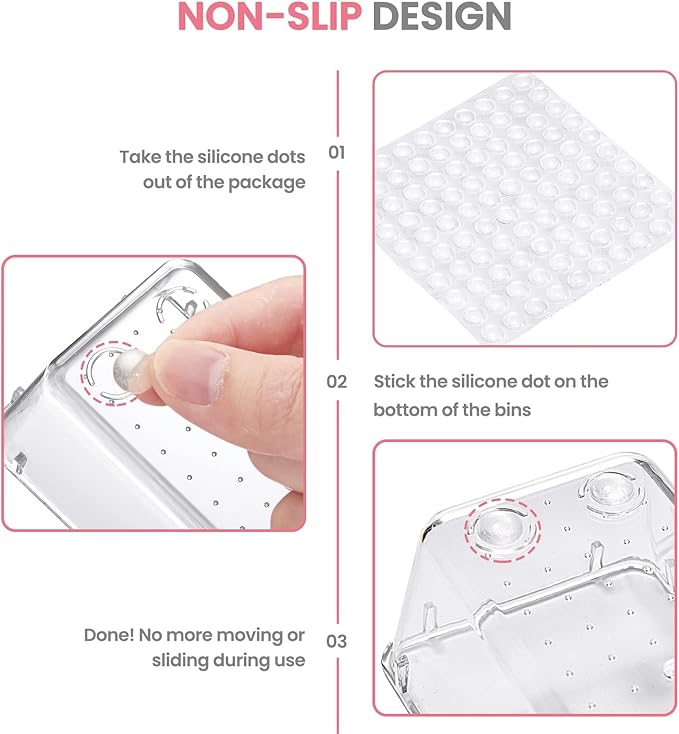 HOUSE DAY Makeup Drawer Organizer Trays 24 PCS, 4-Size Clear Drawer Organizers with Silicone Pads, Vanity Organizers and Storage, Non Slip Plastic Drawer Organizer for Desk, Bathroom, Kitchen, Office