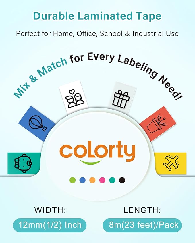 Colorty TZe-231 12mm 0.47 Label Tape Replacement for Brother P Touch Label Maker Tape TZe Laminated TZe-131 TZe-231 TZe-431 TZe-531 TZe-631 TZe-731 for PT-D210 PT-D200 PT-H100 H110 D400 P300BT, 6 Pack