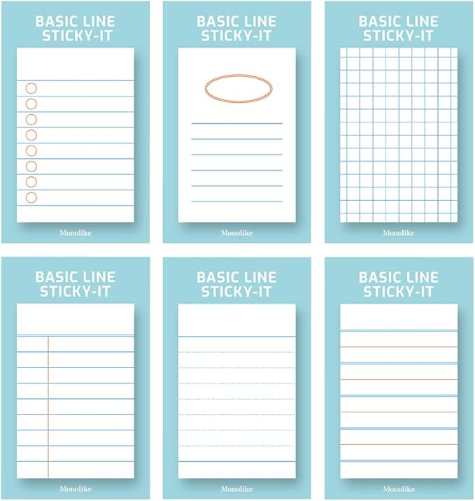 Monolike Basic Line Blue Sticky-it - 6p Set Self-Adhesive Memo Pad 50 Sheets