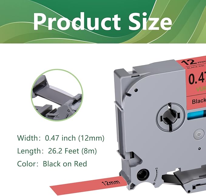 TZe-431 TZe 12mm Red TZ Tape Compatible with Brother P Touch Label Maker Tape TZ-431 TZe431 TZ431 Label Tape 12mm 0.47 Laminated Black on Red for PTD210 PTD600 PTH100, 3-Pack