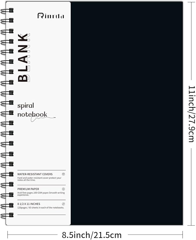 Blank Spiral Notebook 8.5" x 11"-4 Pack unlined spiral notebook Blank Journal A4 Unlined Journals for drawing