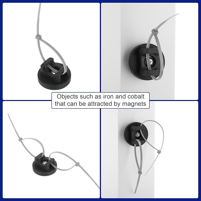 Yookeer Magnetic Zip Tie Mount Base Black Magnetic Cable Clips Wire Holder Multipurpose Cable Ties Management Base Electrical Supplies for Wire