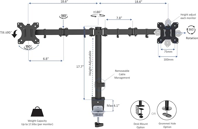 Rocelco 37.5" Height Adjustable Standing Desk Converter with Dual Monitor Mount and Slide Out Retractable Keyboard Tray - Sit Stand Up Double Screen Tabletop Riser Workstation - White (R DADRW-DM2)