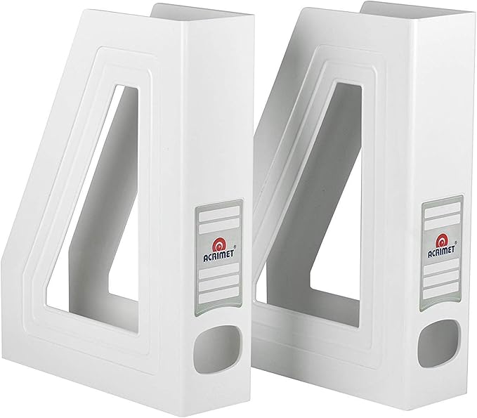 Acrimet Magazine File Holder, Durable Rack, Space-Saving Organizer (Plastic) (White Color) (2 pack)