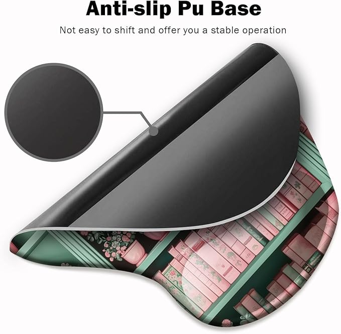 Ergonomic Mouse Pad with Wrist Support,Mouse Pad with Wrist Rest and Coaster Set,Office Supplies Non-Slip Mouse Pads for Desk, Non-Slip Comfortable,Book Floral