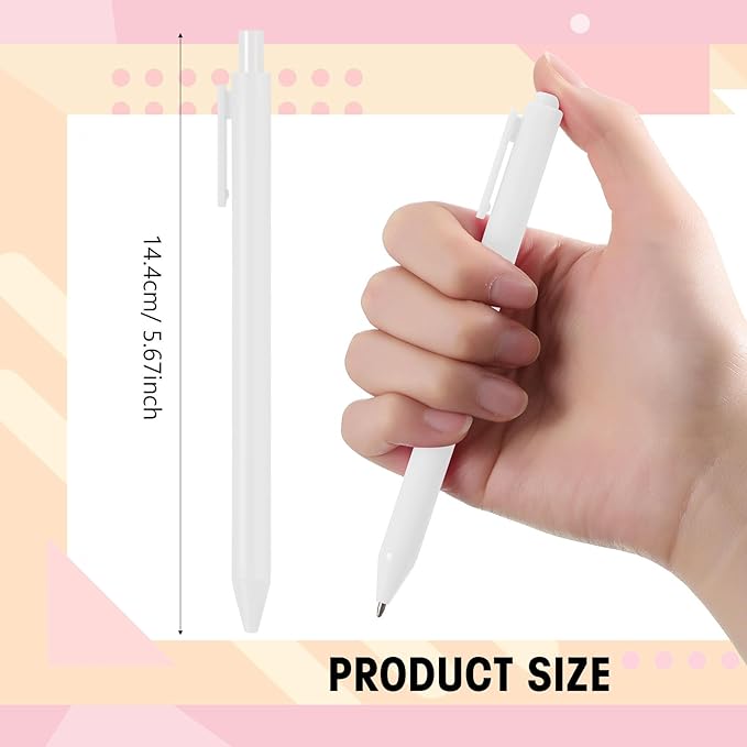 Fulmoon 50 Pcs Ballpoint Pens Bulk Retractable Comfortable Writing Pens Cute Back to School Supplies in Medium Point 1.0 mm for Teacher Student Bridal Shower Baby Shower (White)