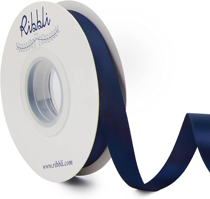 Ribbli Navy Double Faced Satin Ribbon,1/2 Inch x Continuous 25 Yards,Use for Craft Bows Bouquet, Gift Wrapping, Wedding Decoration, Floral Arrangement