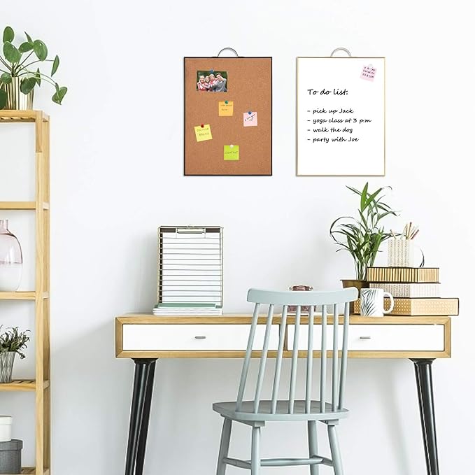 Small Whiteboard Cork-Board Combination for Wall - 16" x 12" Portable Aluminum Frame Magnetic Dry Erse Board Mini Bulletin Cork Board 2 Pack with Holder for School, Office, Home