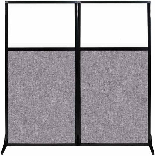 Versare Workstation Partition | Portable Wall Divider | Modern Office Cubicle | Free Standing Privacy Screen | Flexible Work Space | 66" x 70" W/Window, Cloud Gray Fabric Panels