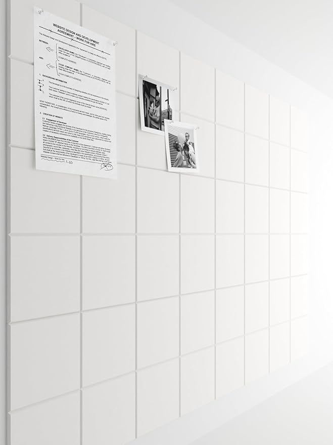 Bumusty Large Cork Board Alternative-47 x35 Felt Bulletin Board Tiles, with 30 Pushpins, 70 Adhesive Tabs, 12-Pack Slat Wall Paneling, Cork Boards for Office Push Pin Board Felt Board-Milky White