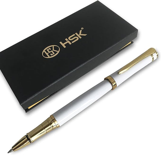 HSK Luxury Ballpoint Pens gift Pen Black Refill Line width 0.5mm,Best Ball Pen Gift Set for Men & Women Professional Executive,Office,Nice Pens Classy Gift Box (White)