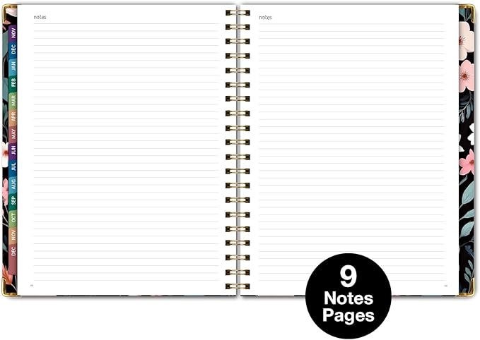 HARDCOVER 2026 Planner, 8.5"x11": 14 Months (November 2025 - December 2026), Daily Weekly Monthly Planner, Yearly Agenda, Bookmark, Pocket Folder and Sticky Note Set (Black Floral Pink)