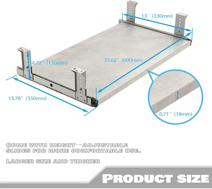 FRMSAET Furniture Accessories Office Product Suits Hardware 20/24/30 inches Keyboard Drawer Tray Wood Holder Under Desk Adjustable Height Platform(24 inches, Gray Rock)