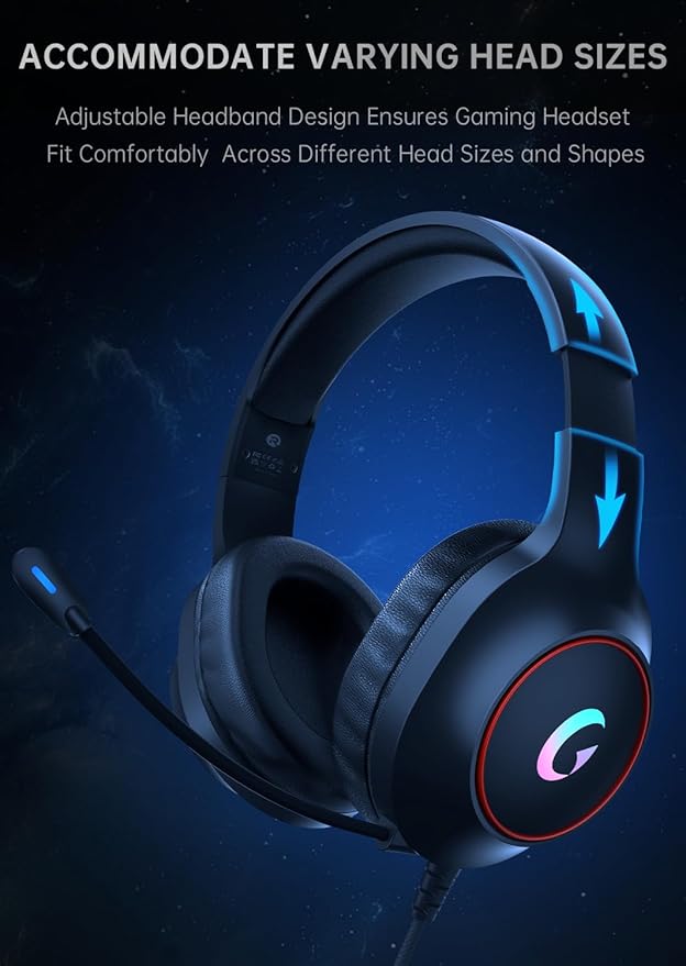 CM7002 Gaming Headset for PS5, PS4, PC, Mac, Switch, Xbox Series, Surround Sound RGB Gaming Headphones with Noise Canceling Microphone, 50MM Dynamic Drivers, 3.5MM Audio Jack, Black
