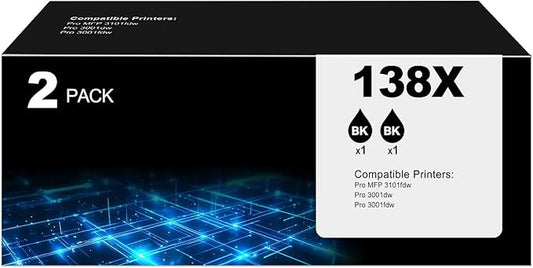 138X Black Toner Cartridge Pro MFP 3101fdw Black Toner Compatible for HP 138X Black Toner Cartridge for HP138X W1380X for Pro 3001dw 3101sdw Toner 2 Pack (with Chip)