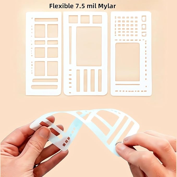 Handmade Flexible Record Template, 3-Pack Planner Stencils Set for Journaling, Habit Trackers, Task Lists & Daily Planning, Compatible with Dot Grid Journals, Coils, Discs & Rings (A)