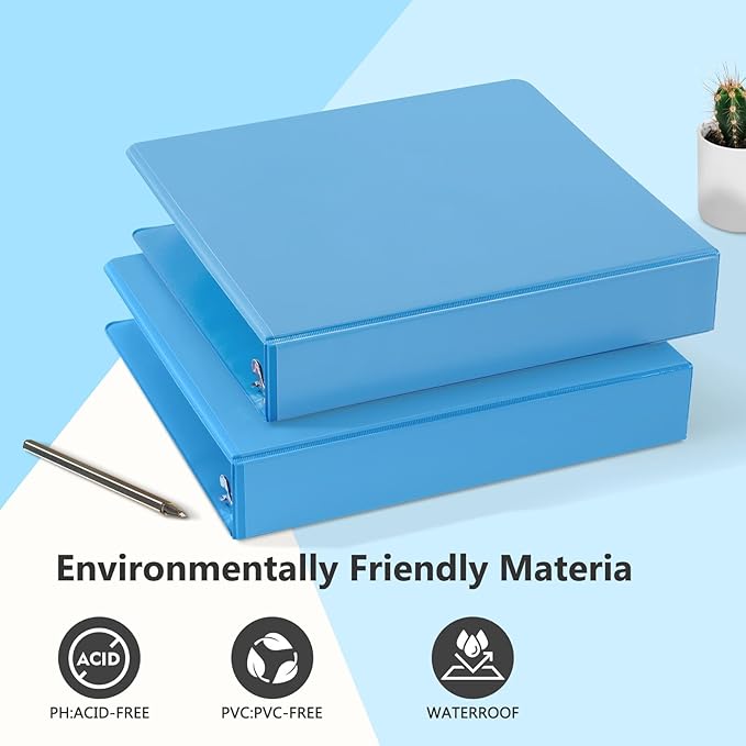 ViVin Sturdy 1.5 Inch 3 Ring Binder with Pockets, Slant-D Ring, PVC-Free, Customizable Clear View Binder,Holds 350 Sheets of 8.5" x 11" Paper, 6 Pack (Light Blue)