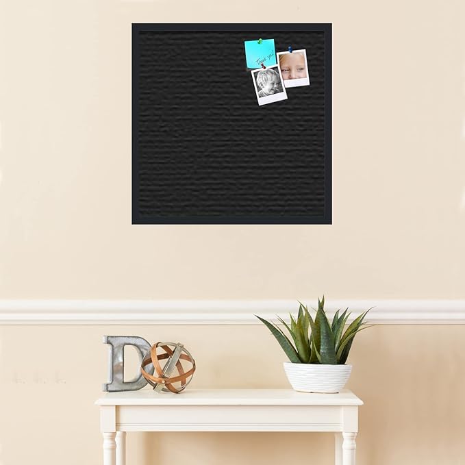 PinPix pin Cork Bulletin Board Made from Canvas, Classic Black Pattern 24 x 24 Inches (Completed Size) and Framed in Satin Black (PinPix-622)