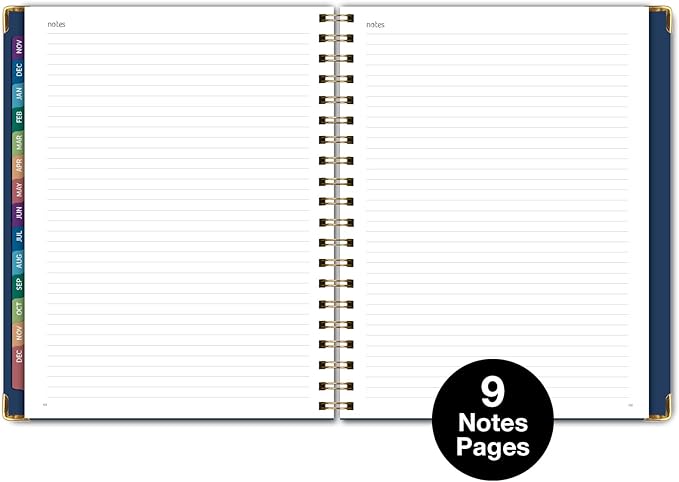 HARDCOVER 2026 Planner, 7"x9": 14 Months (November 2025 - December 2026), Daily Weekly Monthly Planner, Yearly Agenda, Bookmark, Pocket Folder and Sticky Note Set (Navy Gold Numbers)