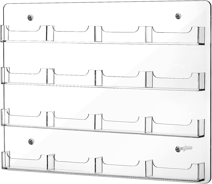 Hillban Acrylic Business Card Holder Wall Mount Clear Sticker Display Rack Multiple Card Holders Clear Acrylic Organizing Sticker Display Stand Pre Drilled(16 Pockets)