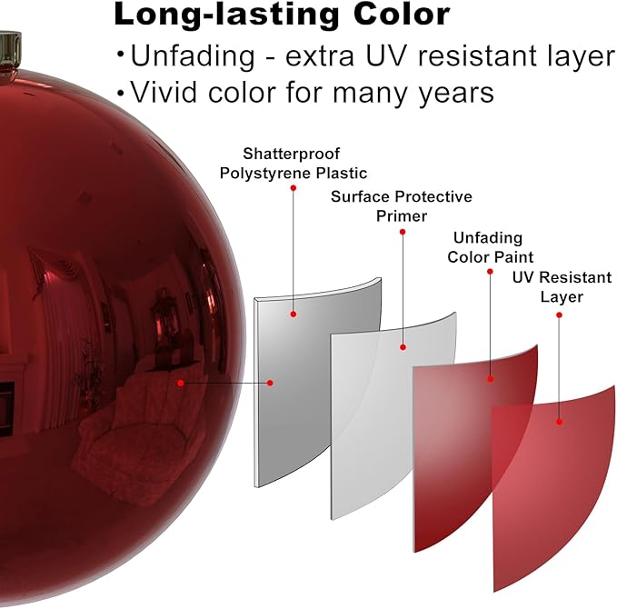 Rose Red 6.0" Extra Large Christmas Balls - Christmas Tree Decoration Ornaments Shatterproof Hanging Shiny Balls for Birthday Holiday Wedding Decorations Set of 2pcs