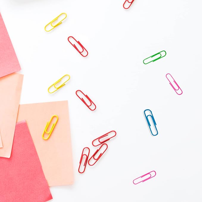 BAZIC Products Paper Clips – Assorted Color Jumbo 50mm, Color-Coated Metal Large Paper Clips for Office, Home, and School Use, 100/Pack, 2 Packs