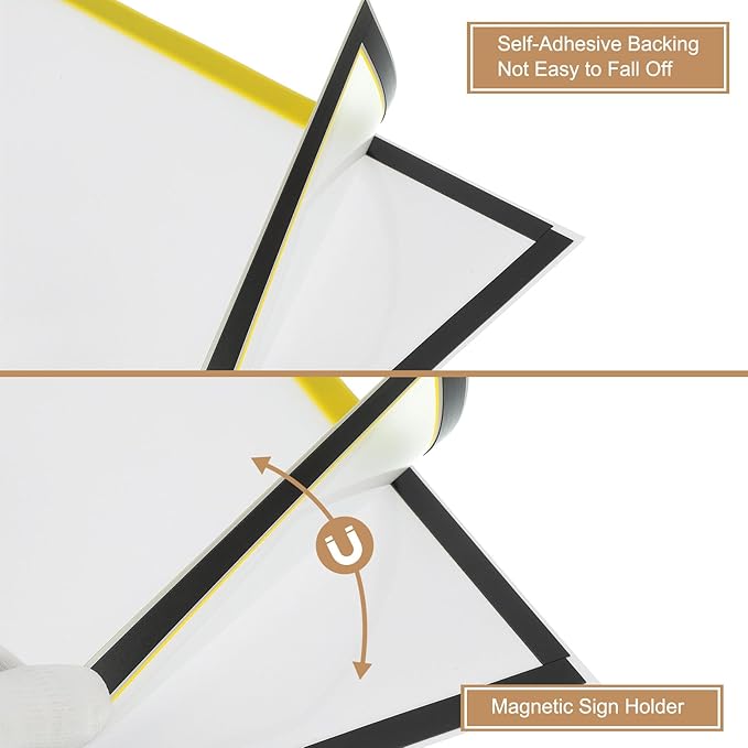 uxcell 6 Pcs Magnetic Sign Holder, 8.3" x 11.7" Self-Adhesive Magnetic Wall Signs Holder Magnetic Picture Frame Document Holder for Home Office Wall Window Displays, Yellow