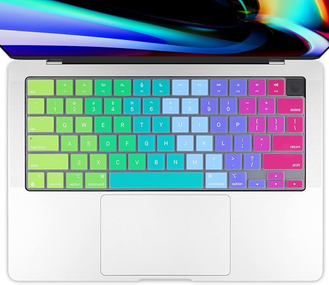 Batianda Premium Gradient Color Keyboard Cover for New MacBook Pro 14'' Pro 16'' 2024 2023 M4 M3 M2 M1 Pro/Max Chip & New MacBook Air 13 15 inch Soft-Touch Silicone Protective Skin,Rainbow