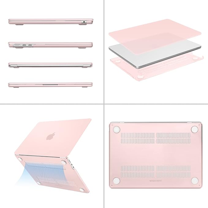 MOSISO Compatible with MacBook Air 13 inch Case 2025 2024 2023 2022 M4 A3240 M3 A3113 M2 A2681, Plastic Hard Shell&Keyboard Cover&Screen Film&Type C for MacBook Air 13.6 inch Case, Chalk Pink