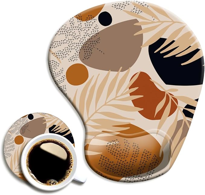DOOKE Ergonomic Mouse Pad with Wrist Support and Coaster,Mouse Pads with Non-Slip PU Base for Home Office Working Studying Easy Typing & Pain Relief Boho