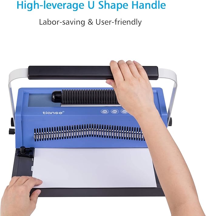 TIANSE Spiral Coil Binding Machine, Manual Book Maker Punch Binder with Electric Coil Inserter, Disengaging pins, Adjustable Side Margin, Comes with 100pcs 5/16'' Plastic Coil Binding Spines & Plier