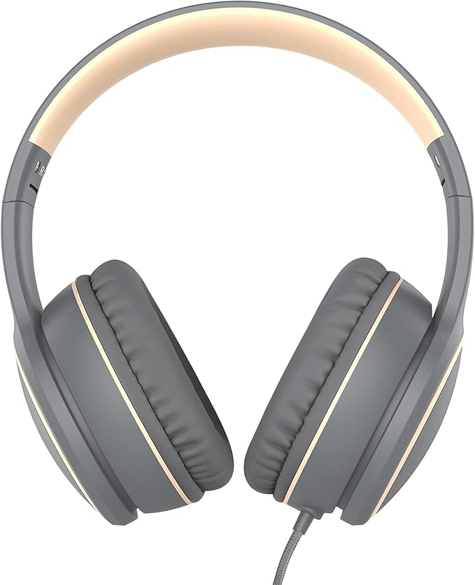 RORSOU R10 Over-Ear Headphones with Microphone, Lightweight Folding Stereo Bass Headset with 1.5M No-Tangle Cord, Portable Wired Headphones for Smartphone Tablet Computer MP3 / 4 (Grey)