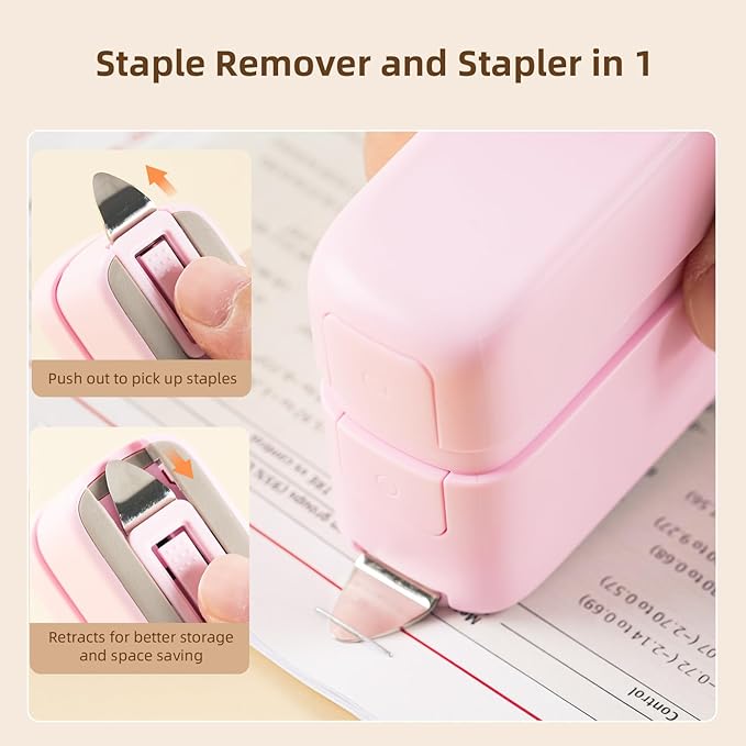 deli Stapler, Desktop Staplers with Integrated Staple Remover, 45 Sheet Capacity Office Stapler, 2 Pack, Pink