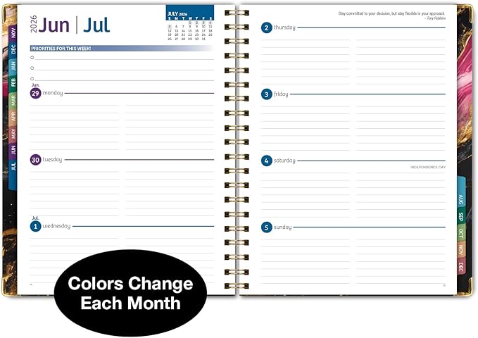 HARDCOVER 2026 Planner, 8.5"x11": 14 Months (November 2025 - December 2026), Daily Weekly Monthly Planner, Yearly Agenda, Bookmark, Pocket Folder and Sticky Note Set (Dark Gold Marble)