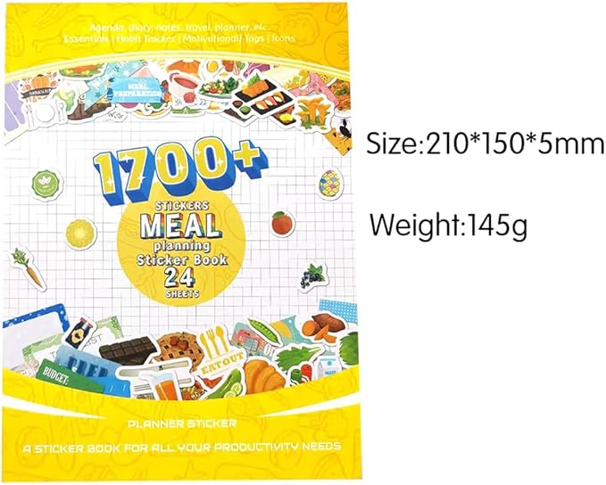 1700+ Planner Stickers Book, 24 Sheets Waterproof Repositionable Stickers for Journal, Bullet Planner, Scrapbook & Calendar, Functional Decorative Sticker Set & Gift (Dietary Arrangements)