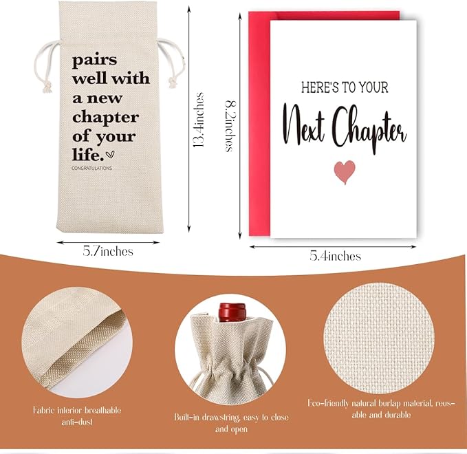 XFW Funny New Chapter Wine Bag Card Set Coworker Leaving Gifts for Women Men Farewell Gifts for Coworkers Goodbye gifts for Friends Retirement Going Away Card for Coworker